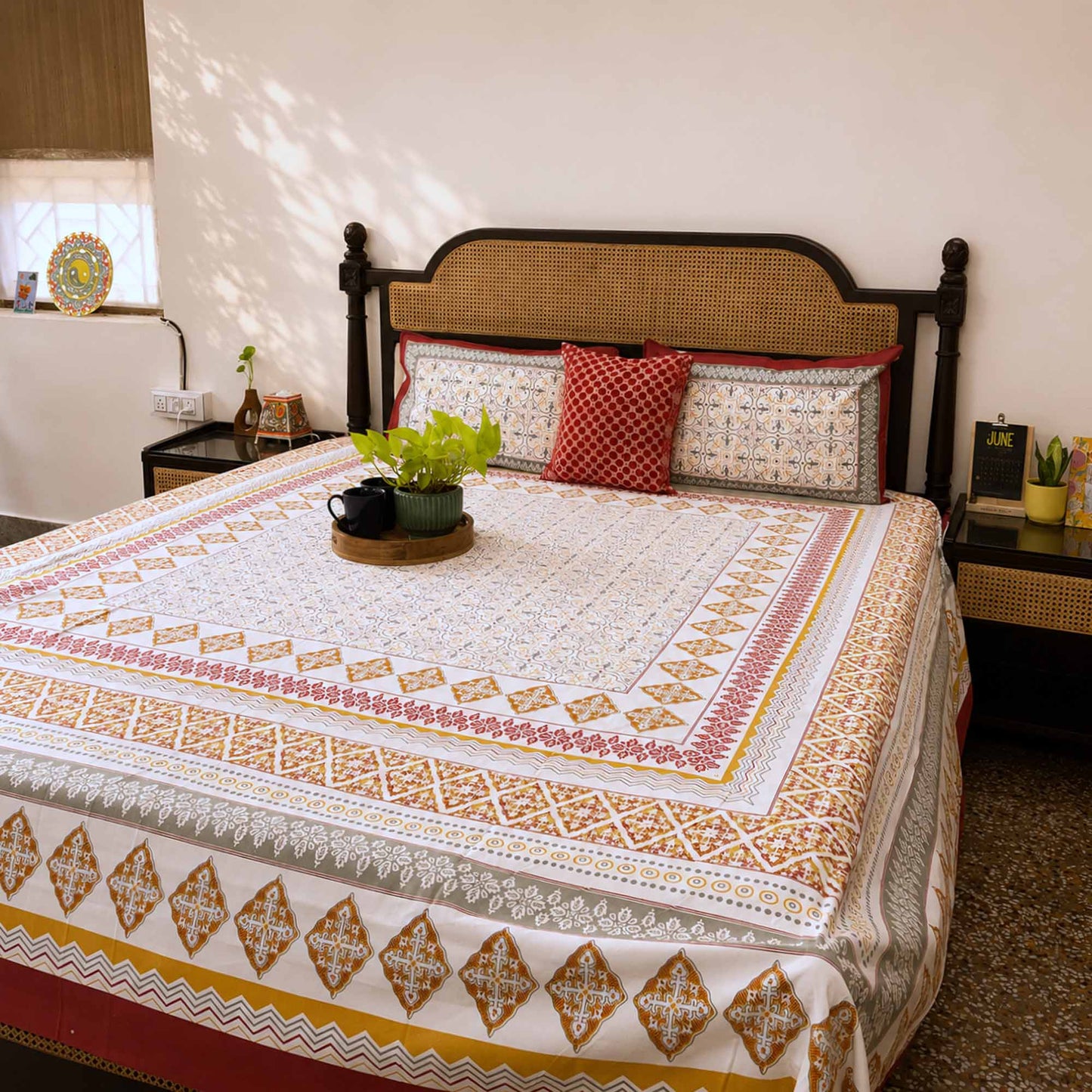 Meghal - Red – Flat I Fitted Bedsheet (108x108 Inches)