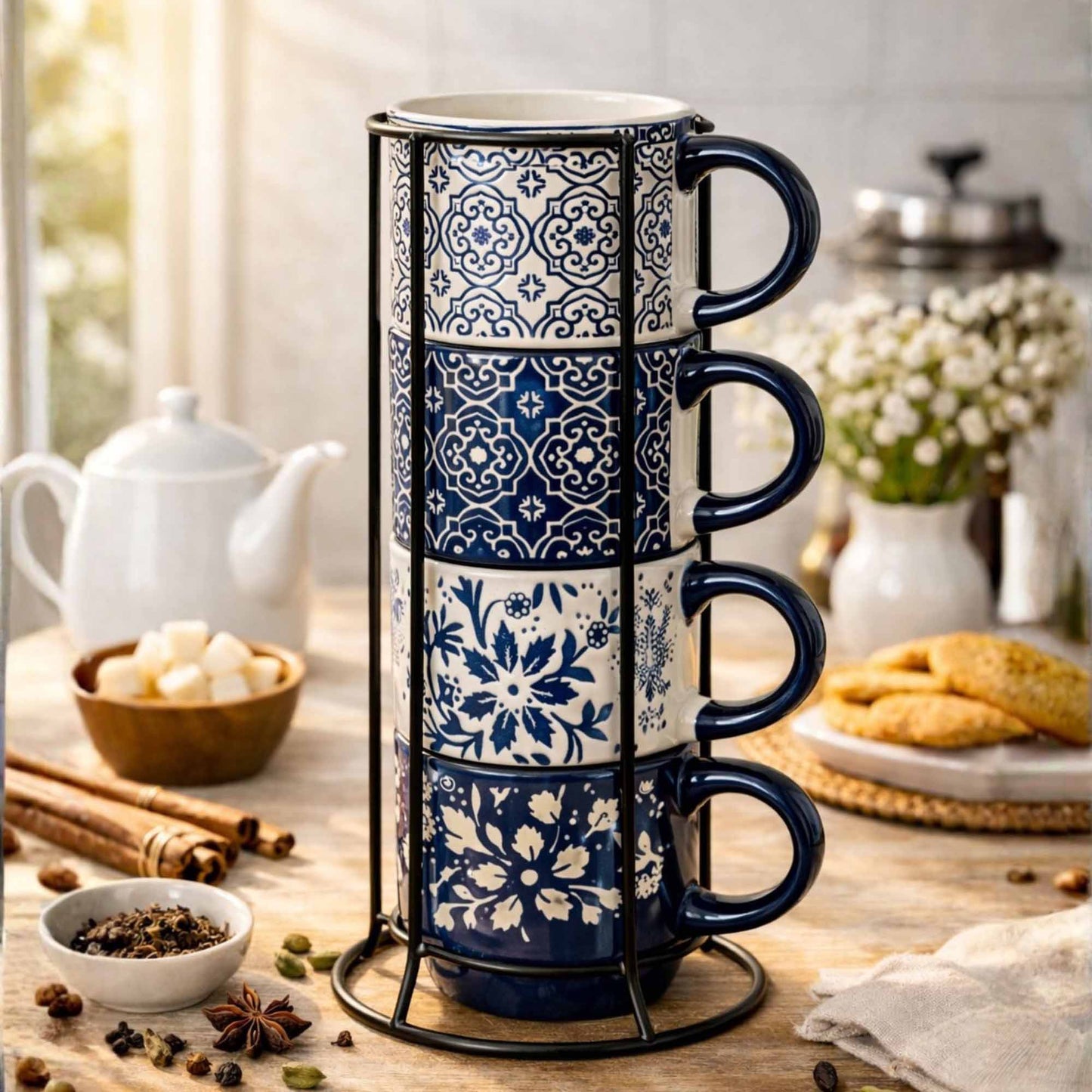 Shades Of Ocean Cup Set With Stand