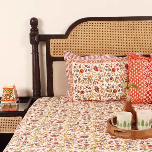 Hand Block Kalamkari White Rangoon (108x108 Inches)