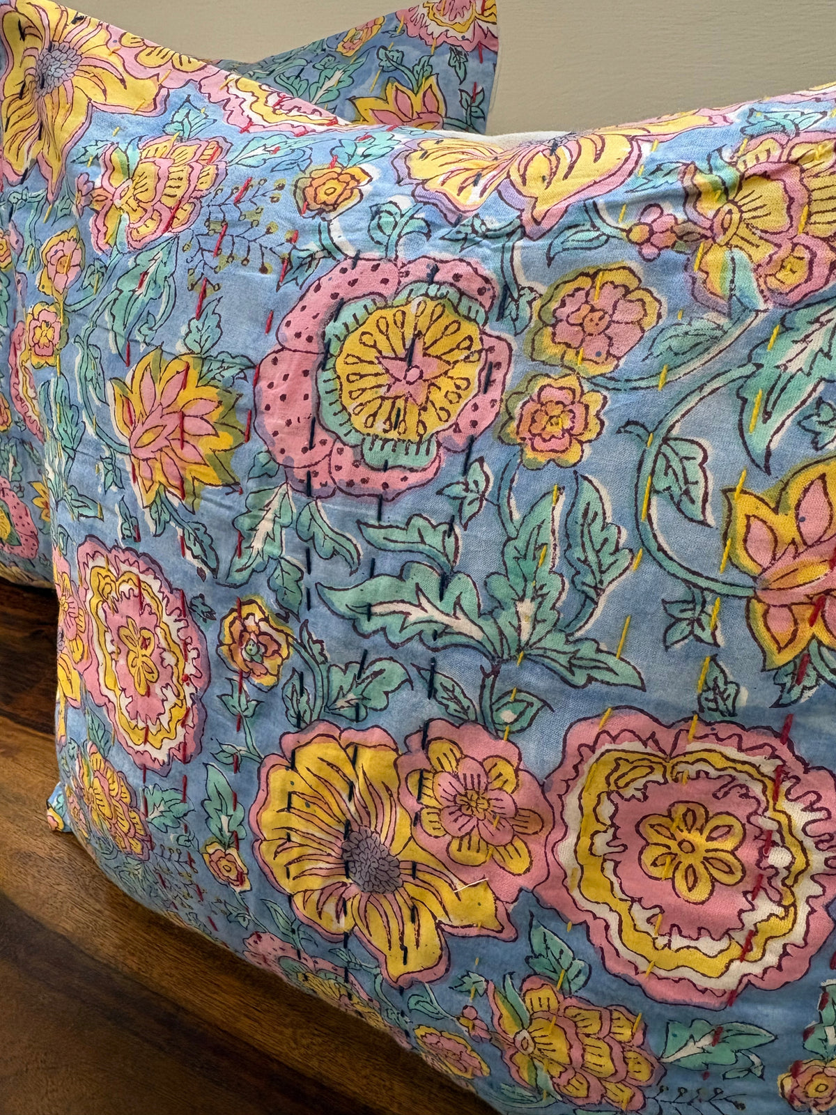 Shalimar – Handblock Kantha Stitch Cushion Cover