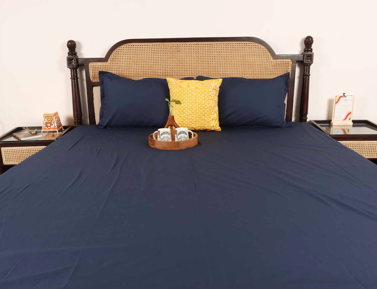 Solids - Blue - Flat I Fitted Percale Cotton Bedsheet (108x108 Inches)