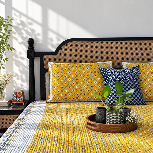 Basant Yellow - Quilted and Reversible Bedcover I Comforter