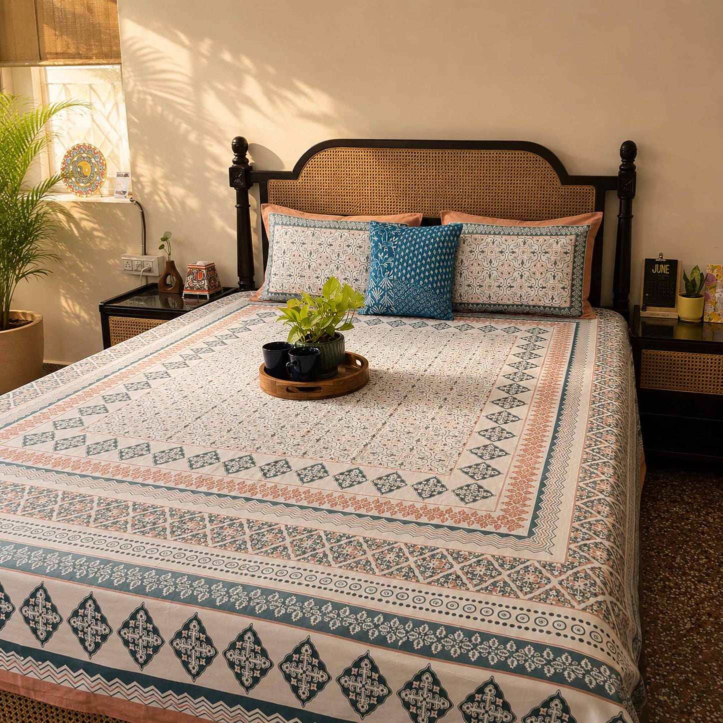 Meghal - Orange – Flat I Fitted Bedsheet (108x108 Inches)