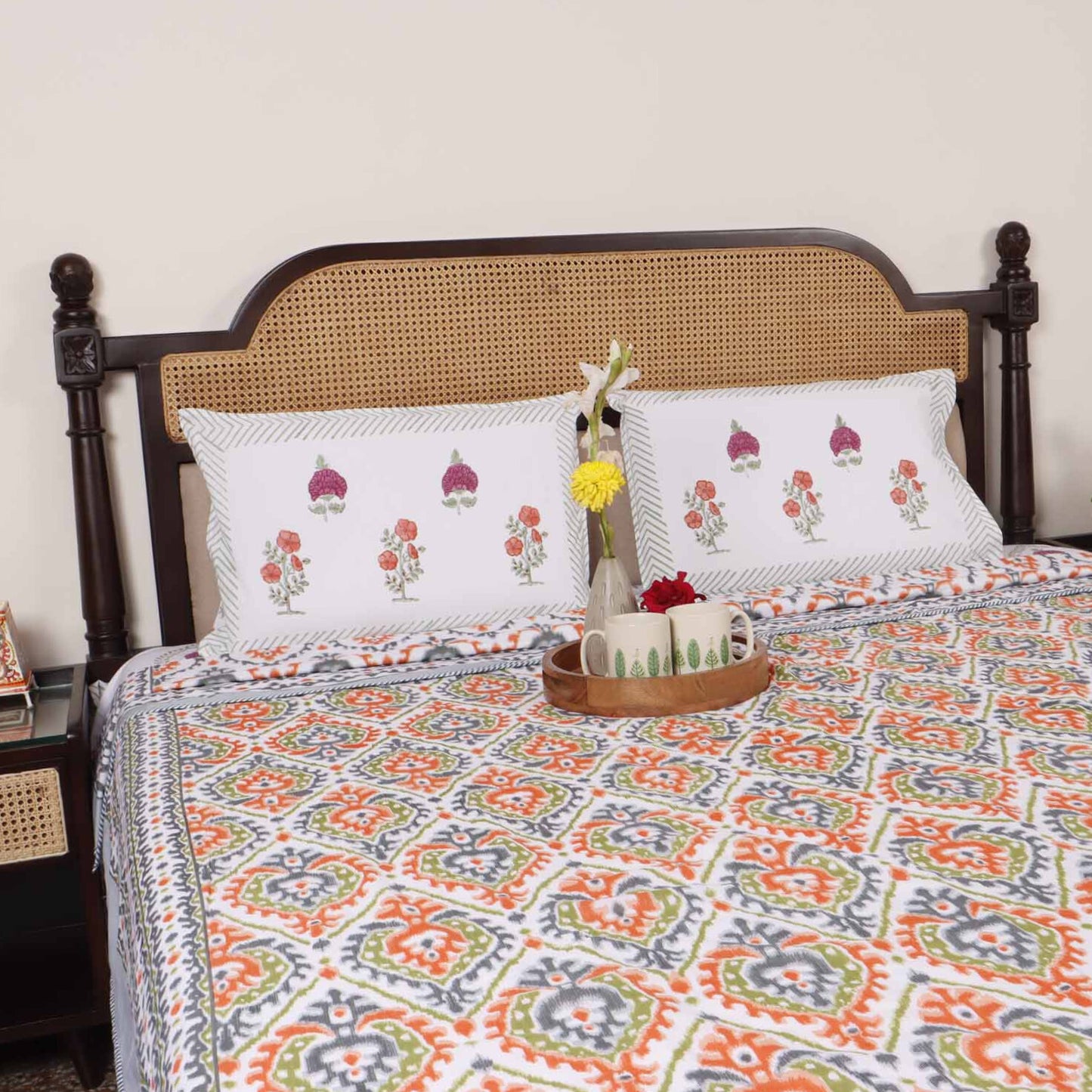 Double Bed Reversible Mul Dohar – Ikkat Orange