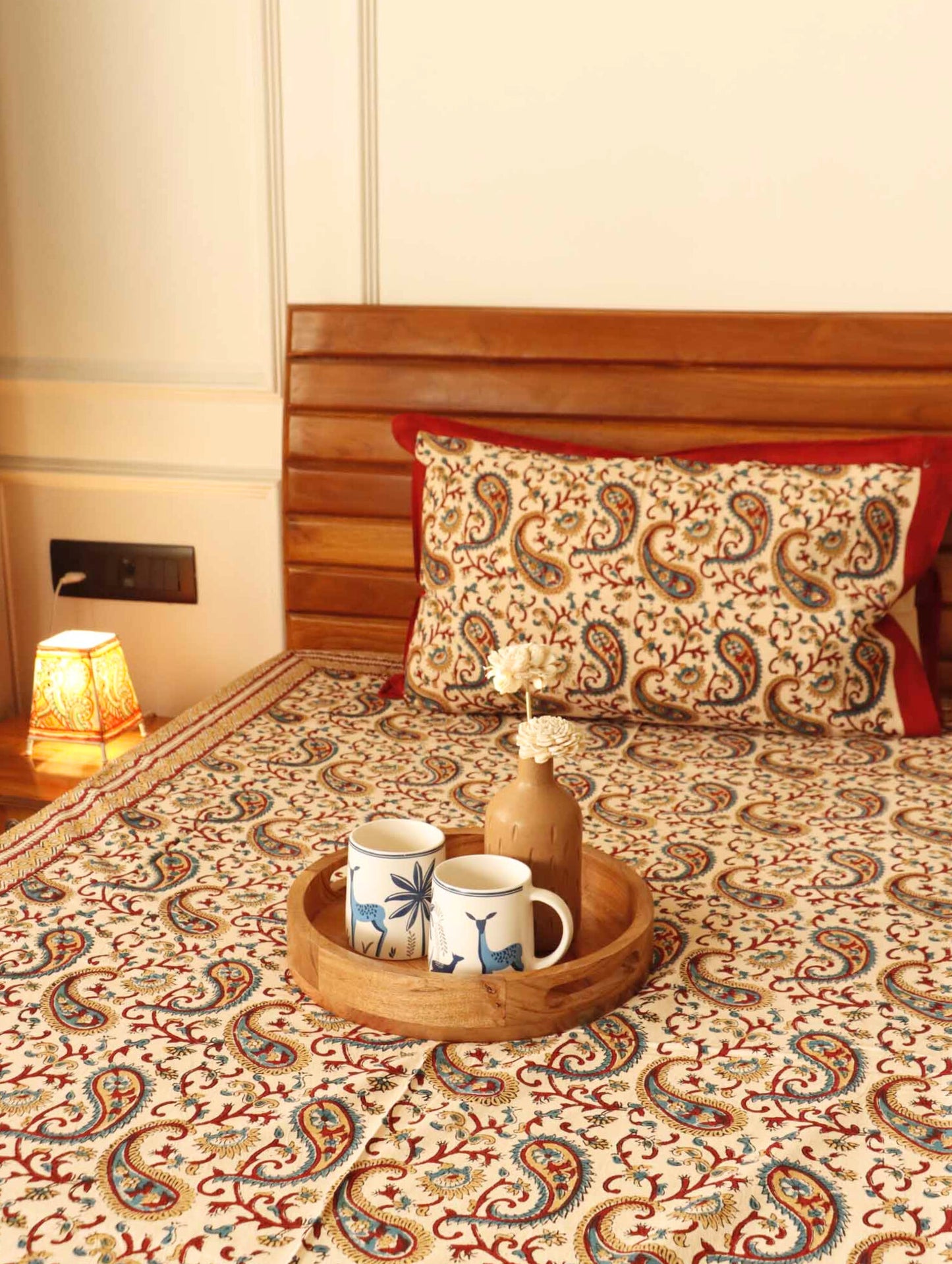 Kalamkari Paisley - Hand Block Single Bed Bedsheet (60x90 Inches)