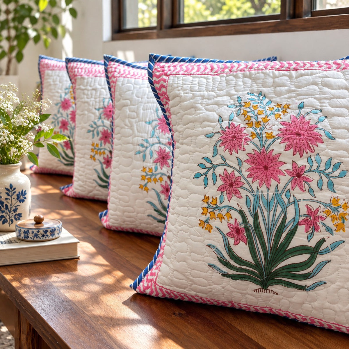 Gudhal - Quilted Handblock Cushion Cover