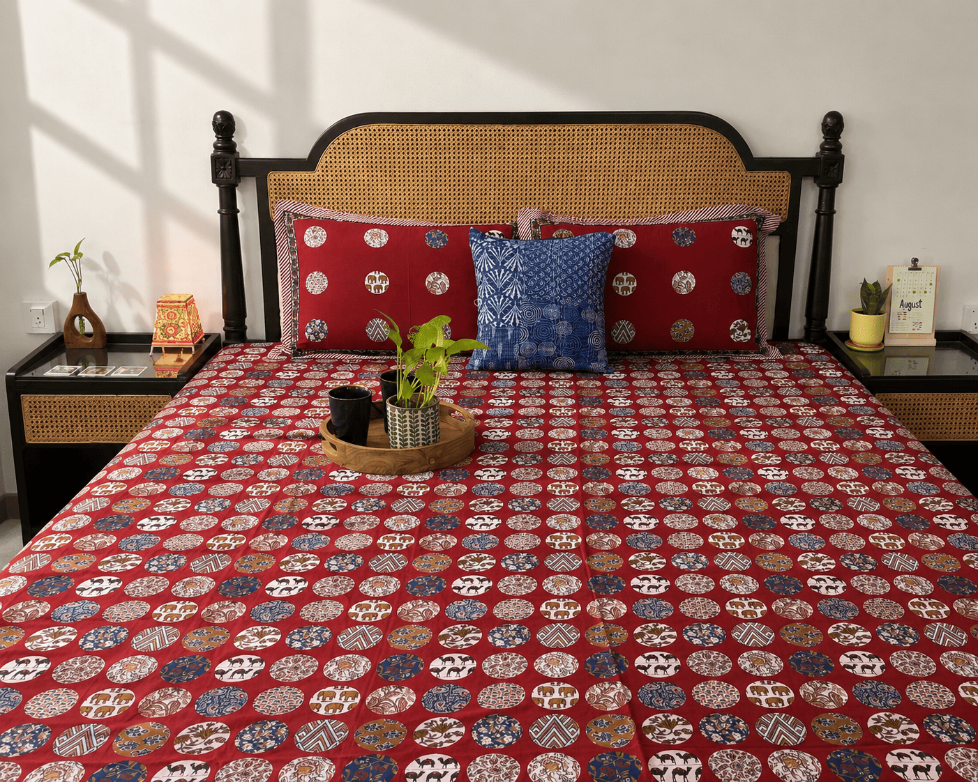 Khushrang Maroon - Flat I Fitted Bedsheet (108x108 Inches)