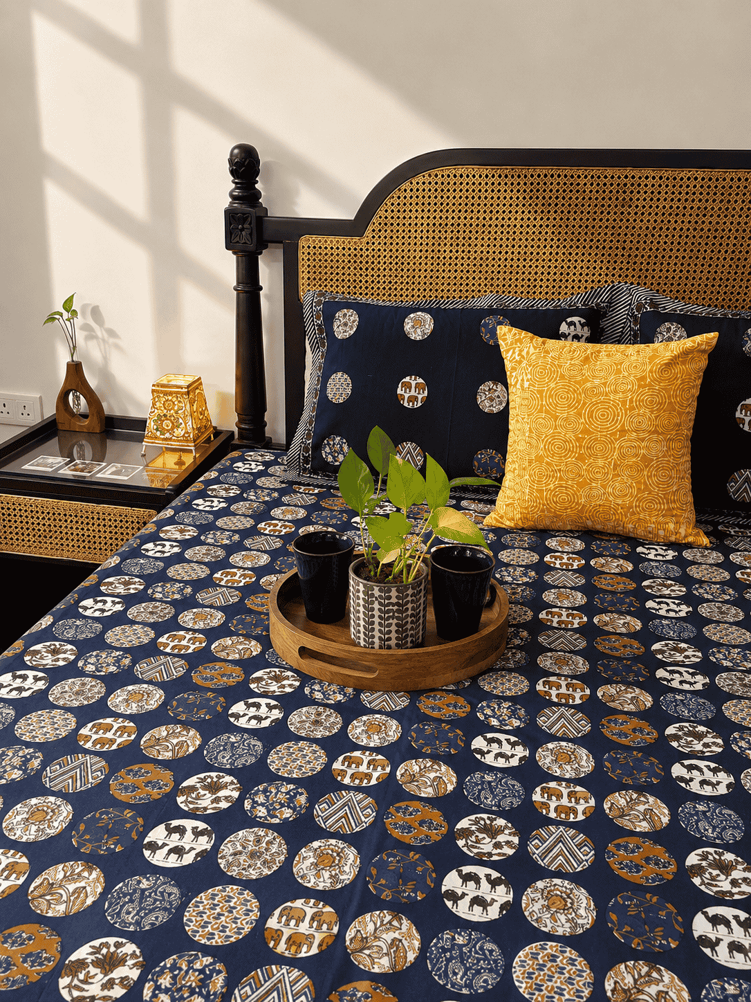 Khushrang Blue - Flat I Fitted Bedsheet (108x108 Inches)