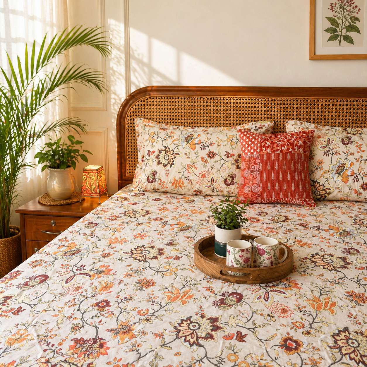 Anokhi Prints - Beige – Flat I Fitted Bedsheet (108x108 Inches)