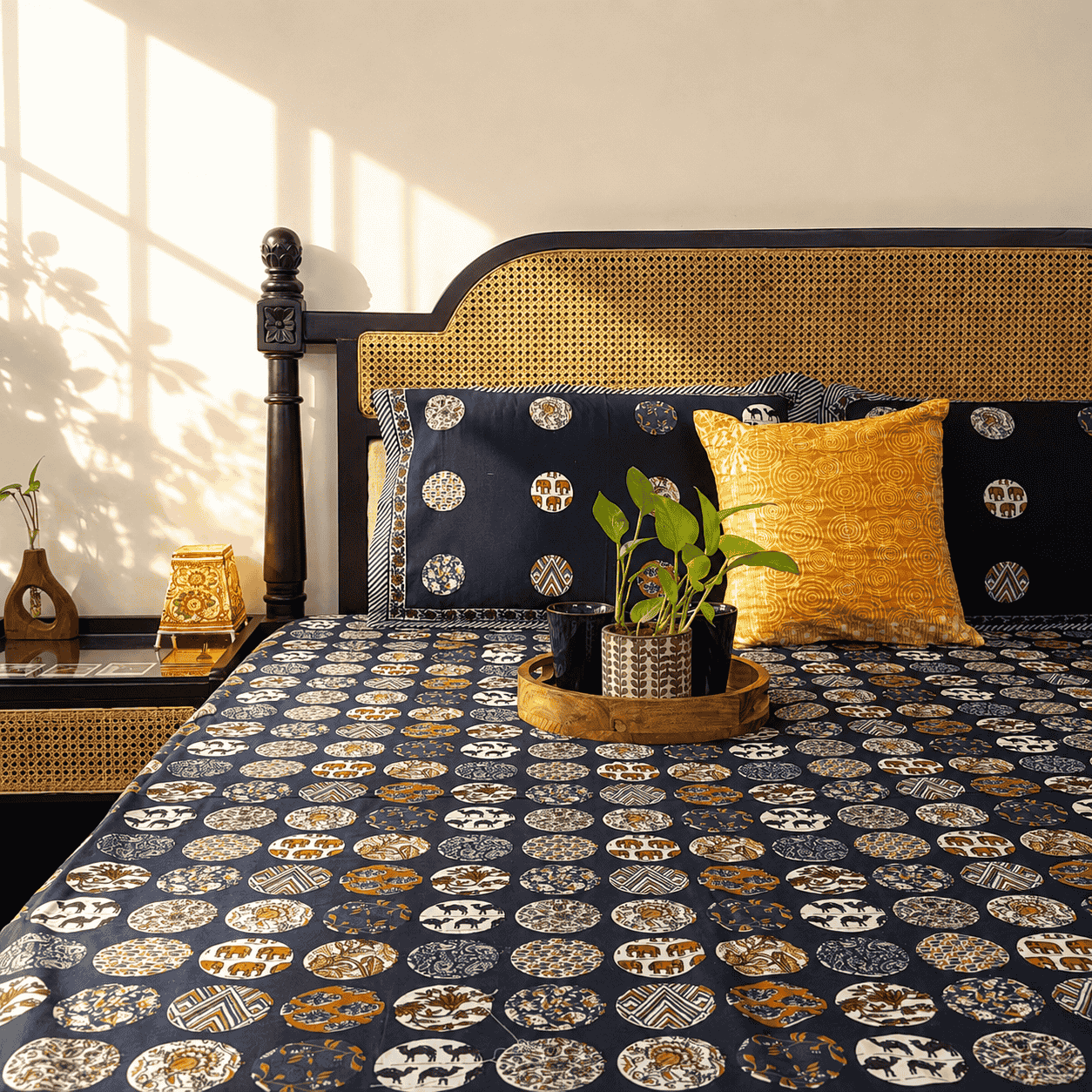 Khushrang Blue - Flat I Fitted Bedsheet (108x108 Inches)