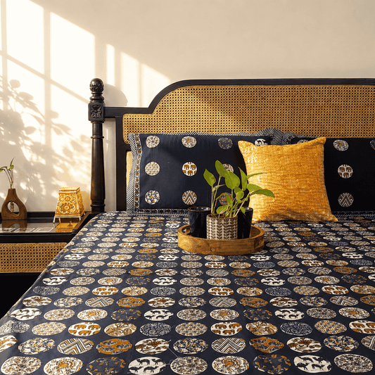 Khushrang Blue - Flat I Fitted Bedsheet (108x108 Inches)