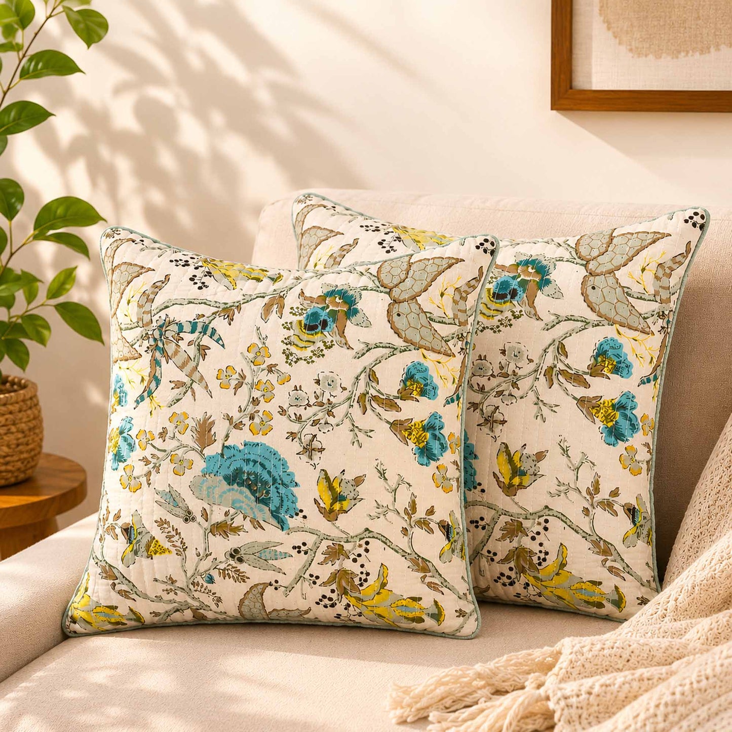 Neela Phool Anokhi Cushion cover