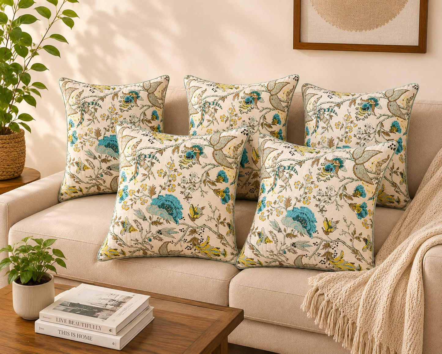 Neela Phool Anokhi Cushion cover