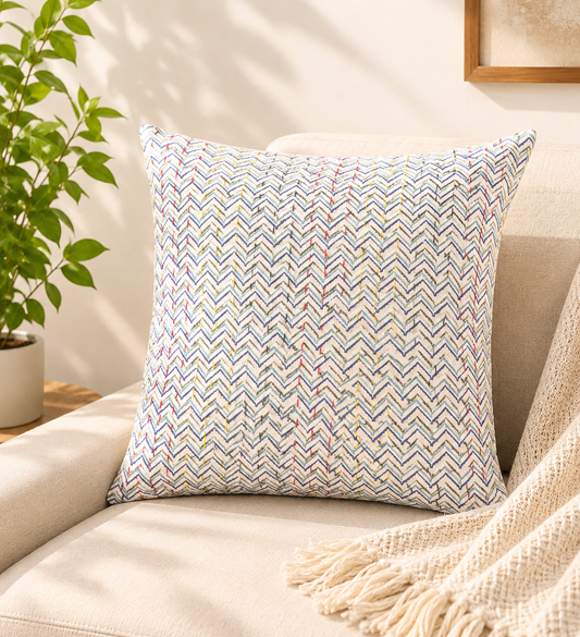 Chevron-kantha cushion cover