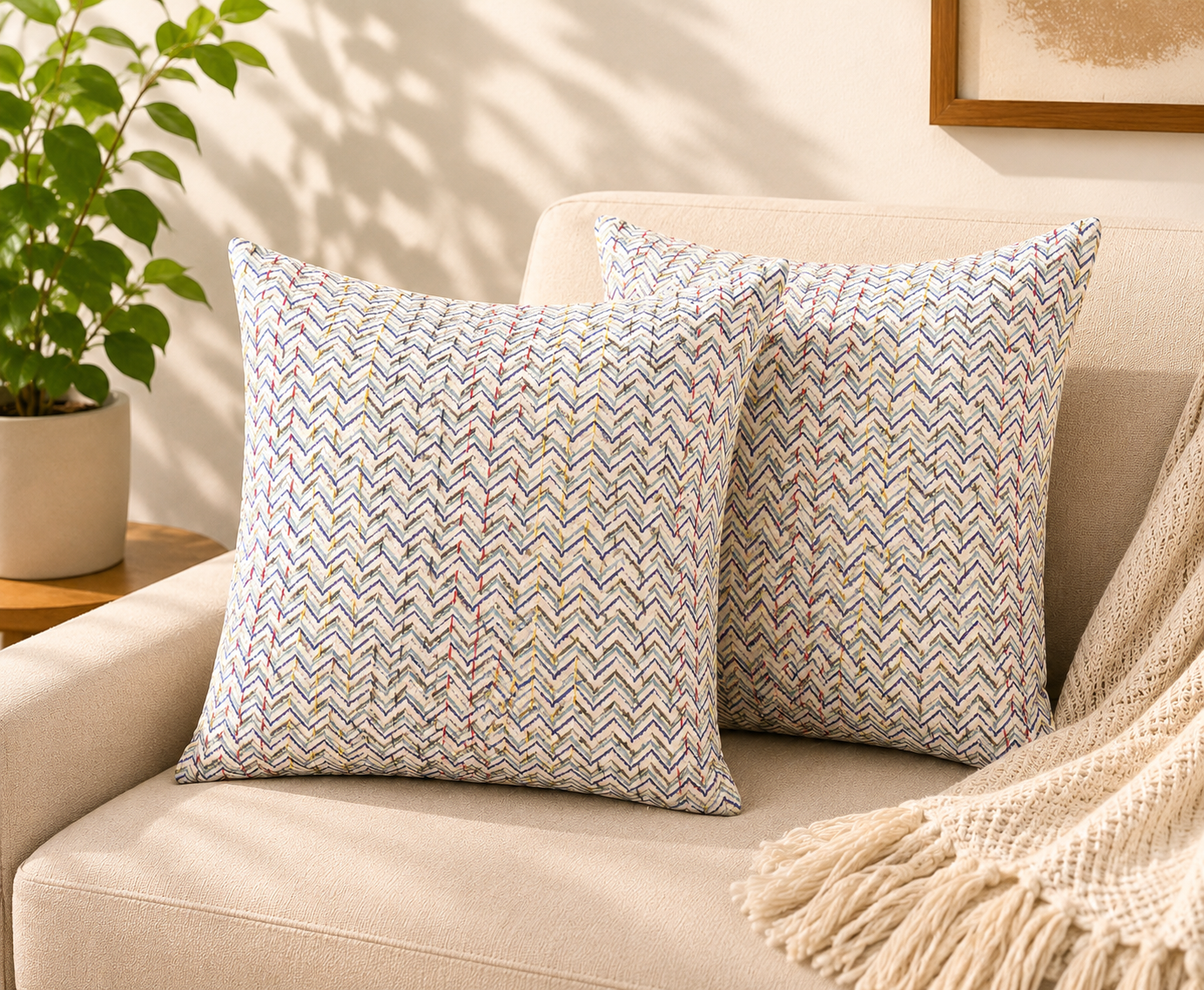 Chevron-kantha cushion cover