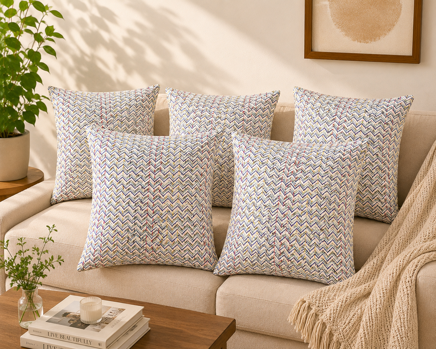 Chevron-kantha cushion cover