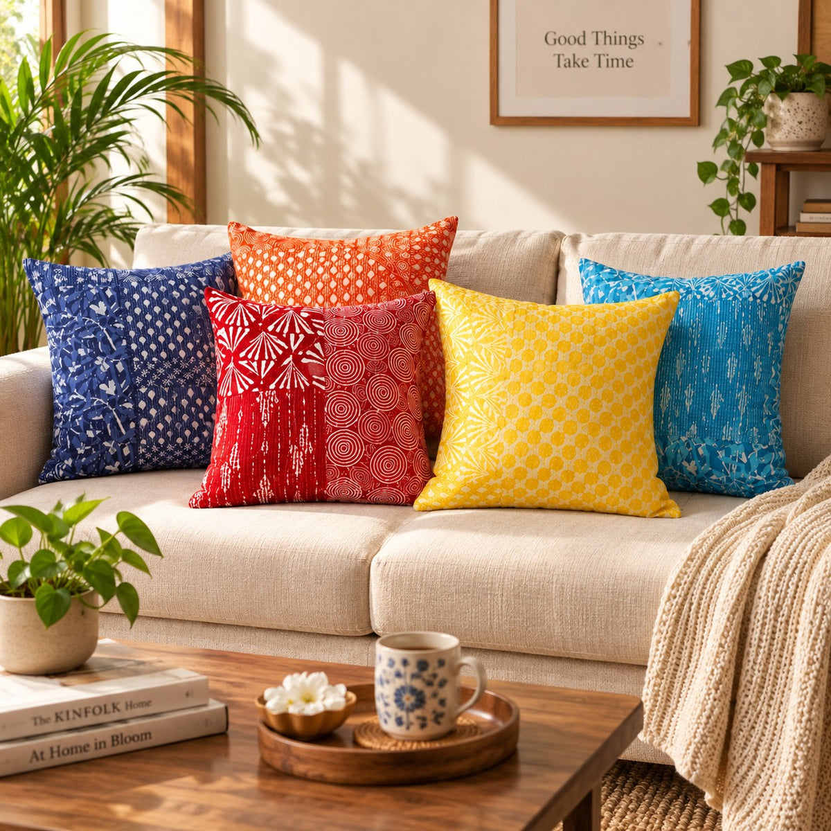 Colors of Joy - Kantha Stitched Cushion Covers - Set of 5