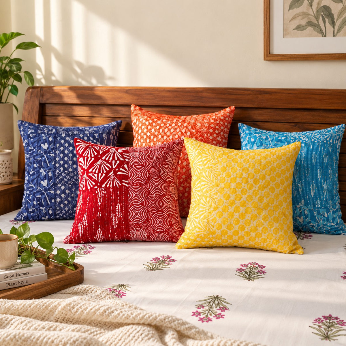 Colors of Joy - Kantha Stitched Cushion Covers - Set of 5