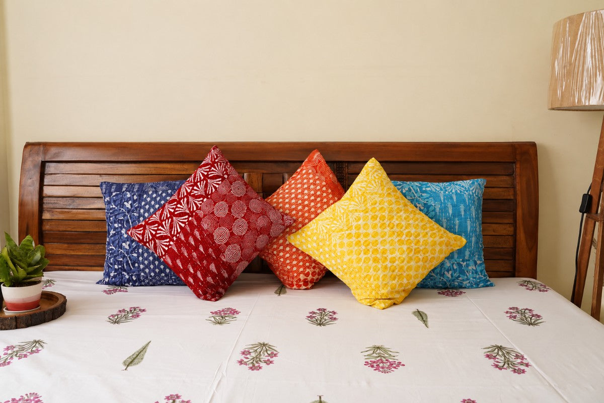Colors of Joy - Kantha Stitched Cushion Covers - Set of 5