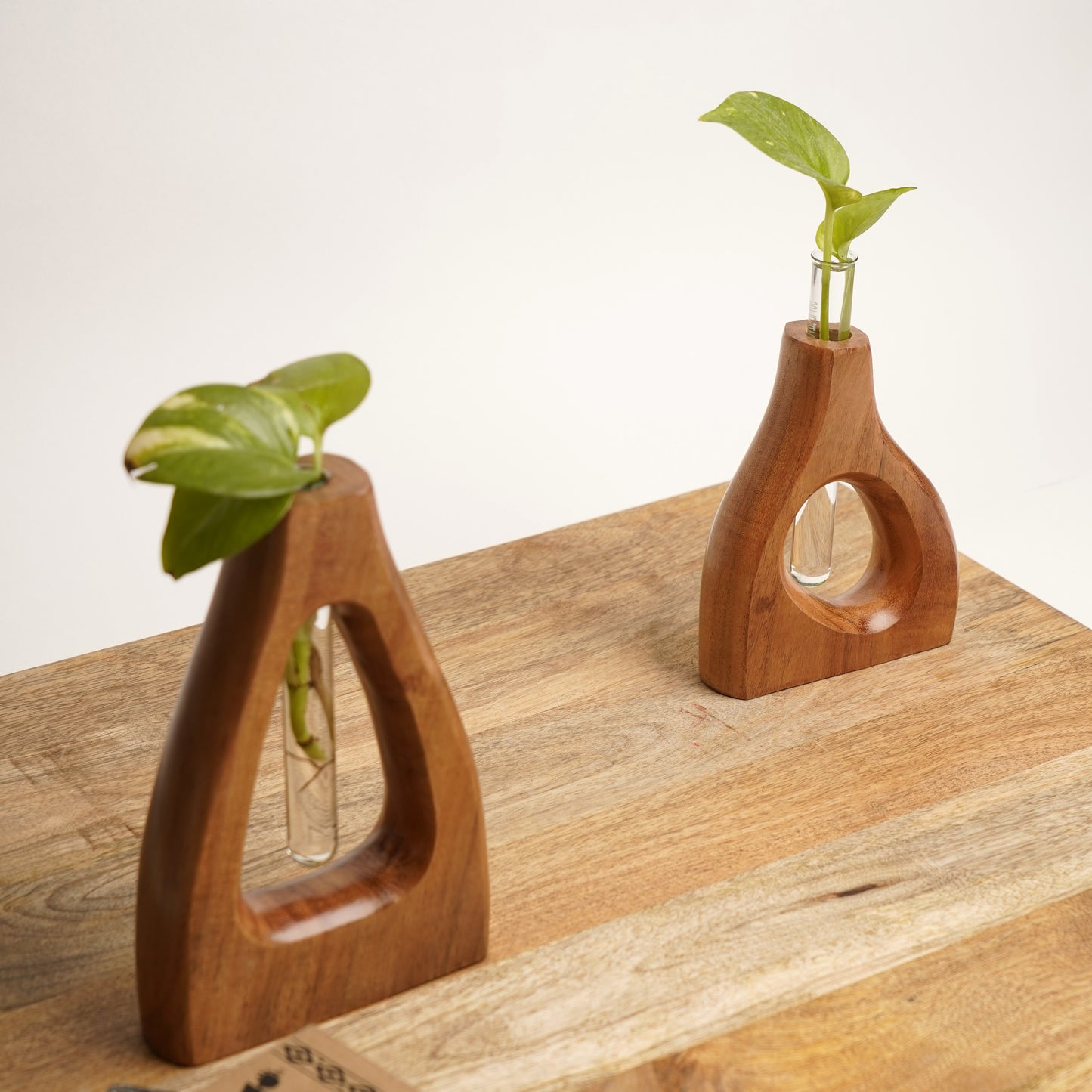 Acacia Wood Vases - Set of 2 - Triangles