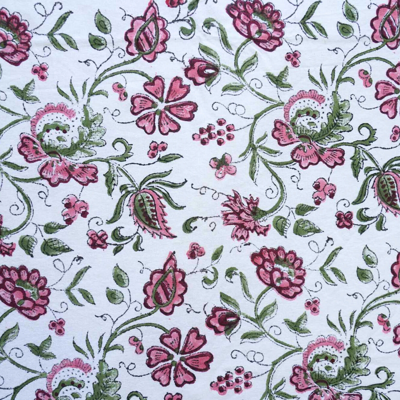 Pink Phool - Hand block Bedsheet (90x108 Inches)
