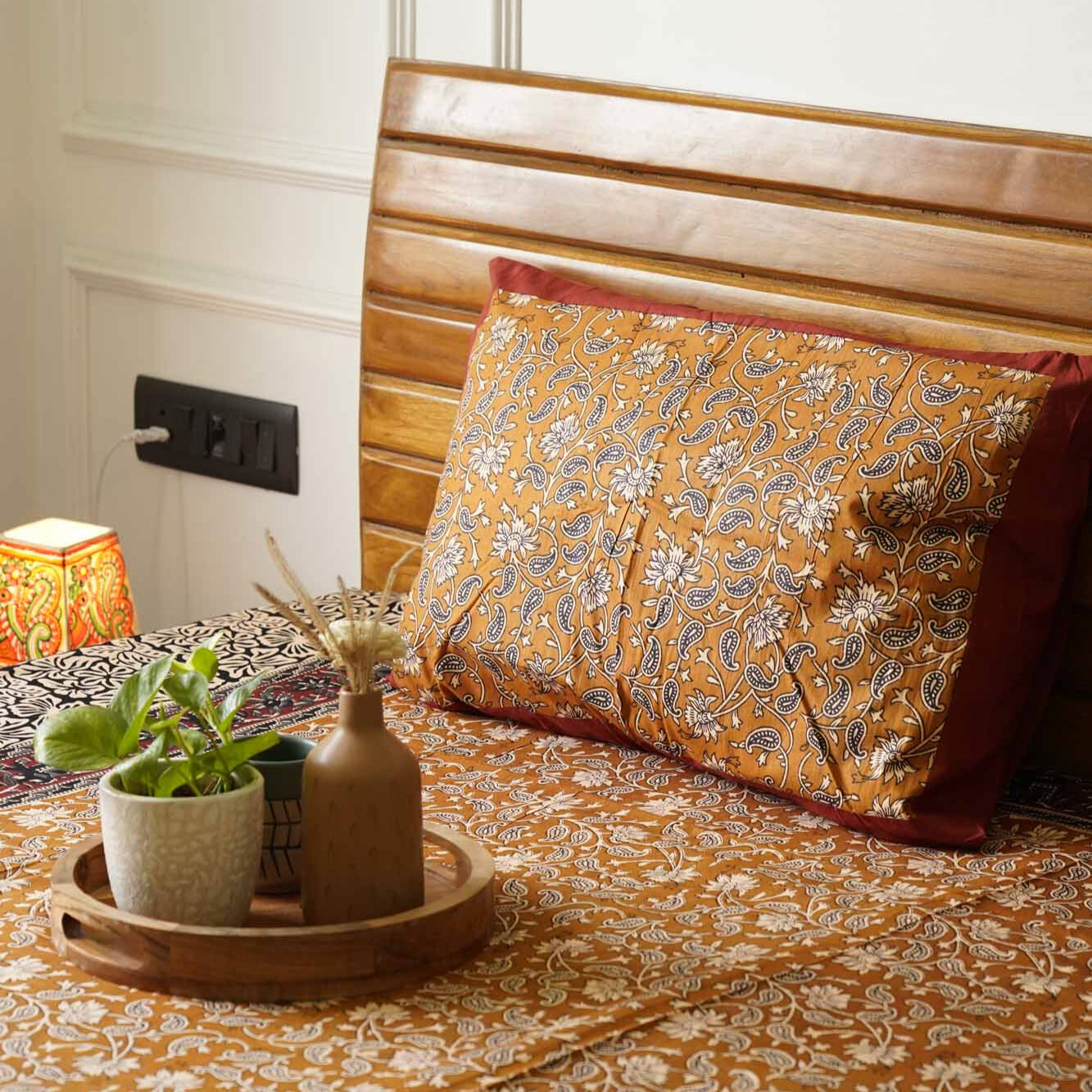 Kalamkari Rust - Flat I Fitted Bedsheet (90x108 Inches)