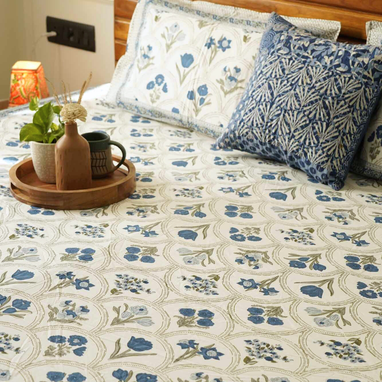 Ambarsariya - Blue - Single Bed Bedsheet (60x90 Inches)