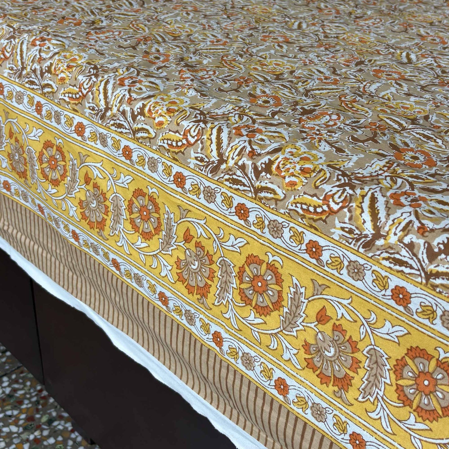 Phulwari Orange - Flat I Fitted Bedsheet (90x108 Inches)