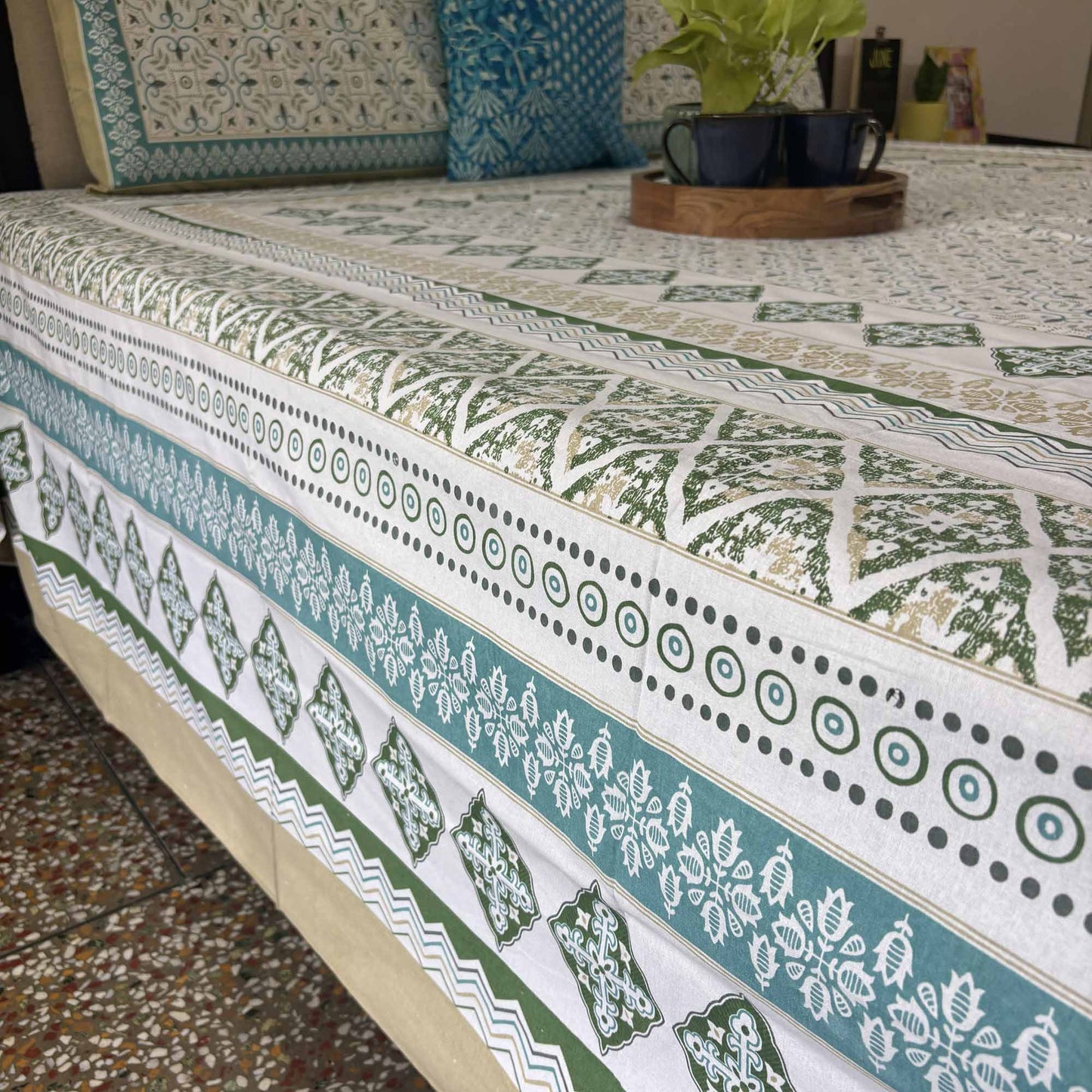 Meghal - Blue – Flat I Fitted Bedsheet (108x108 Inches)
