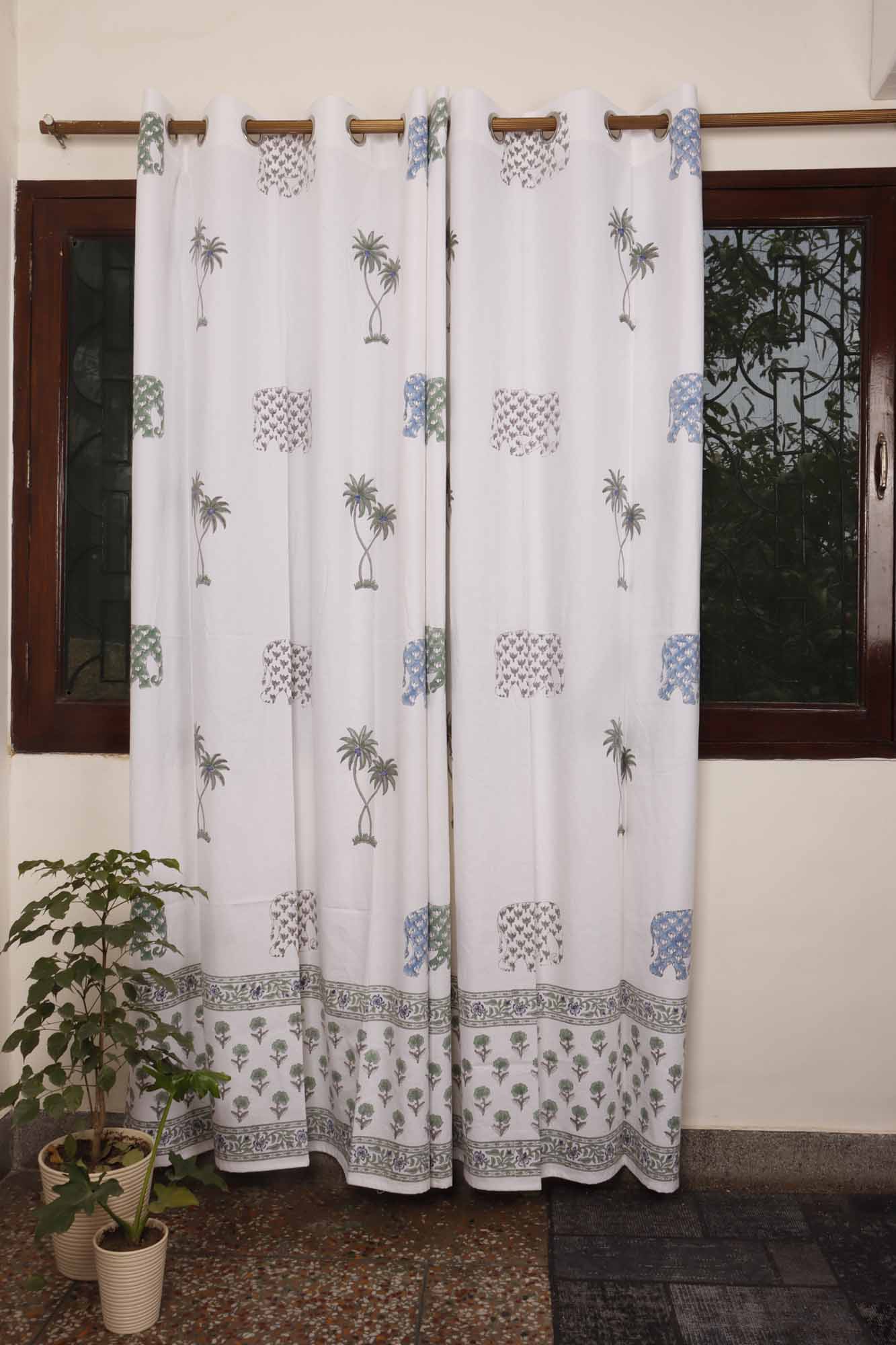 Block Print Curtain - Elephant In Goa