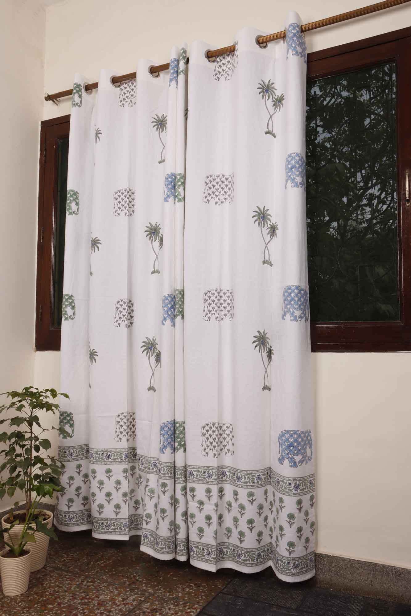 Block Print Curtain - Elephant In Goa