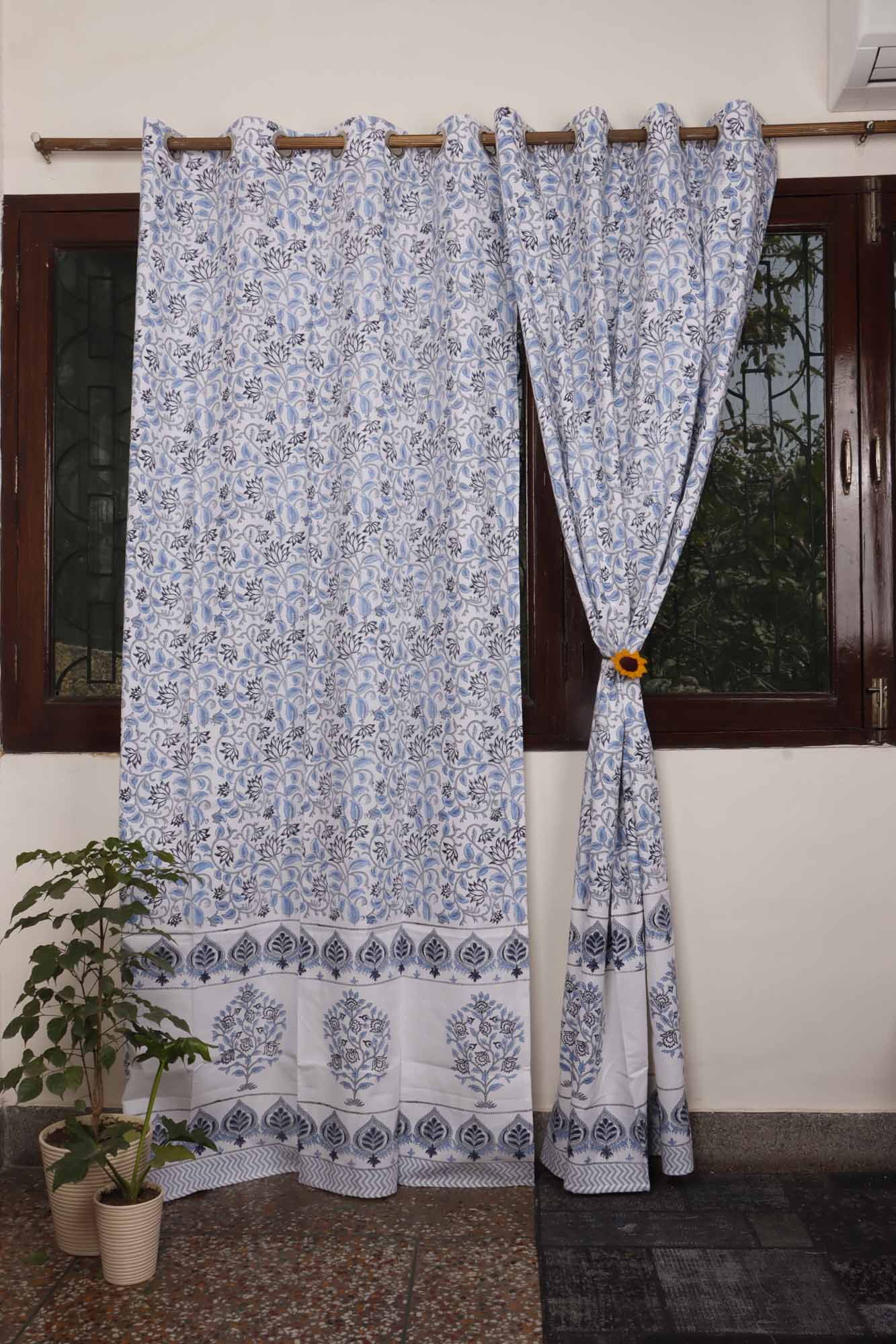 Block Print Curtain - Neeli Bel