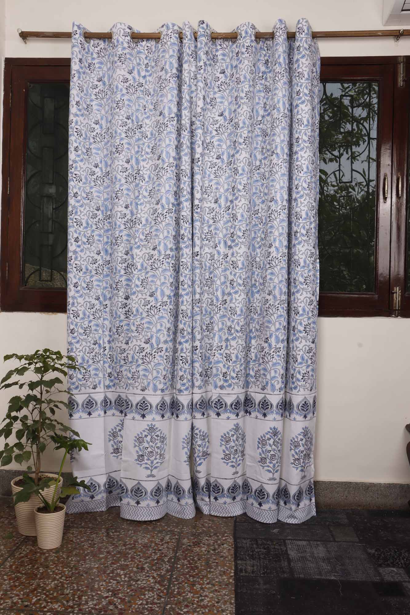 Block Print Curtain - Neeli Bel
