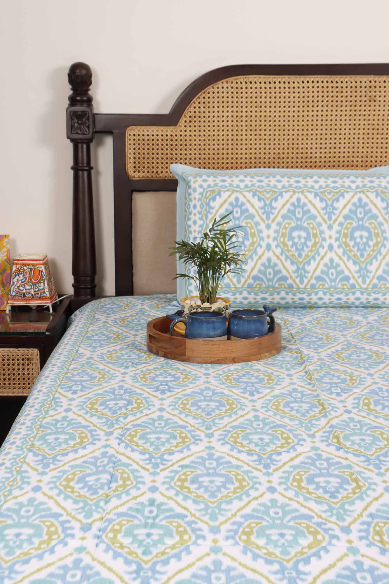 Ikkat Aqua - Single Bed Bedsheet (60x90 Inches)
