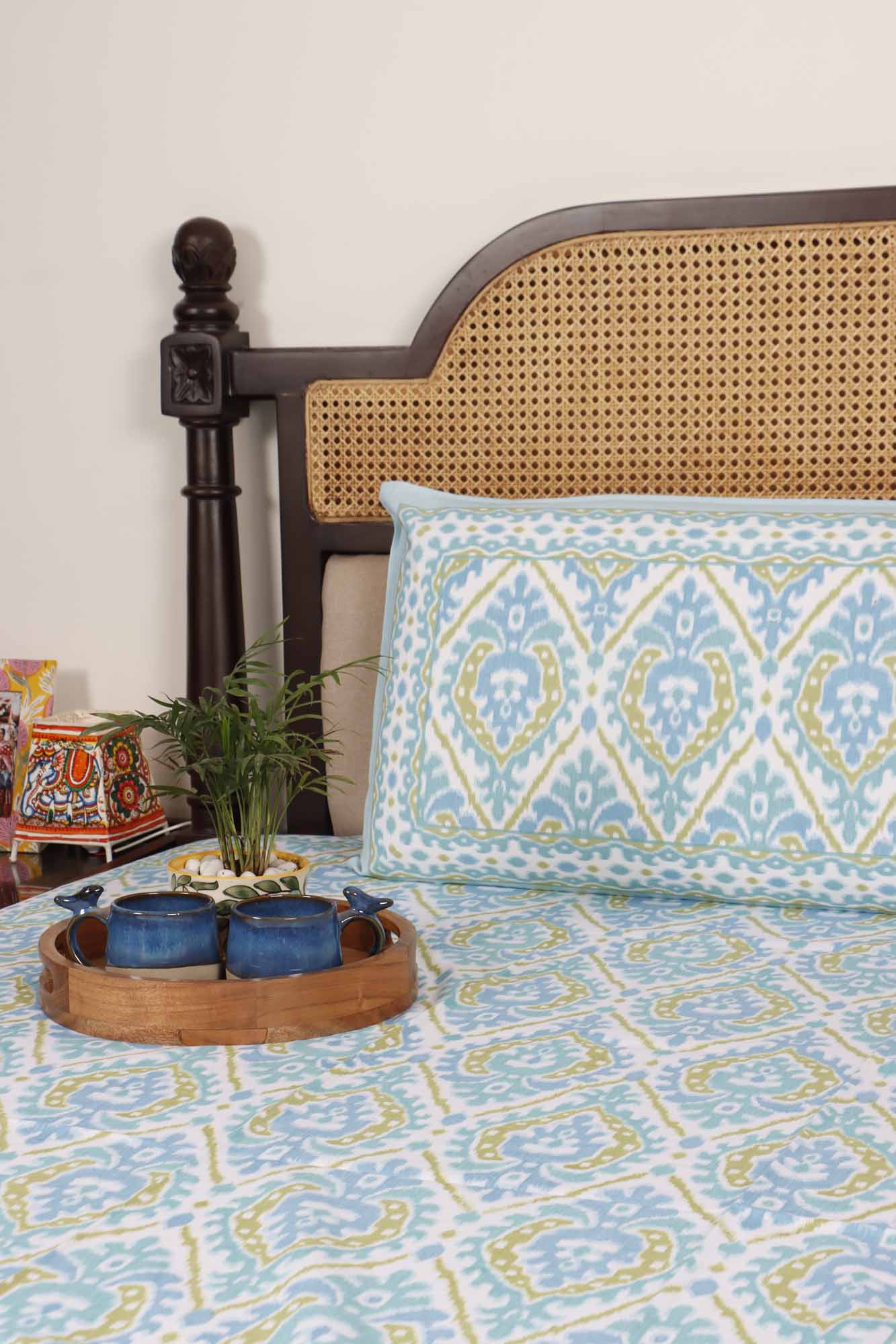 Ikkat Aqua - Single Bed Bedsheet (60x90 Inches)