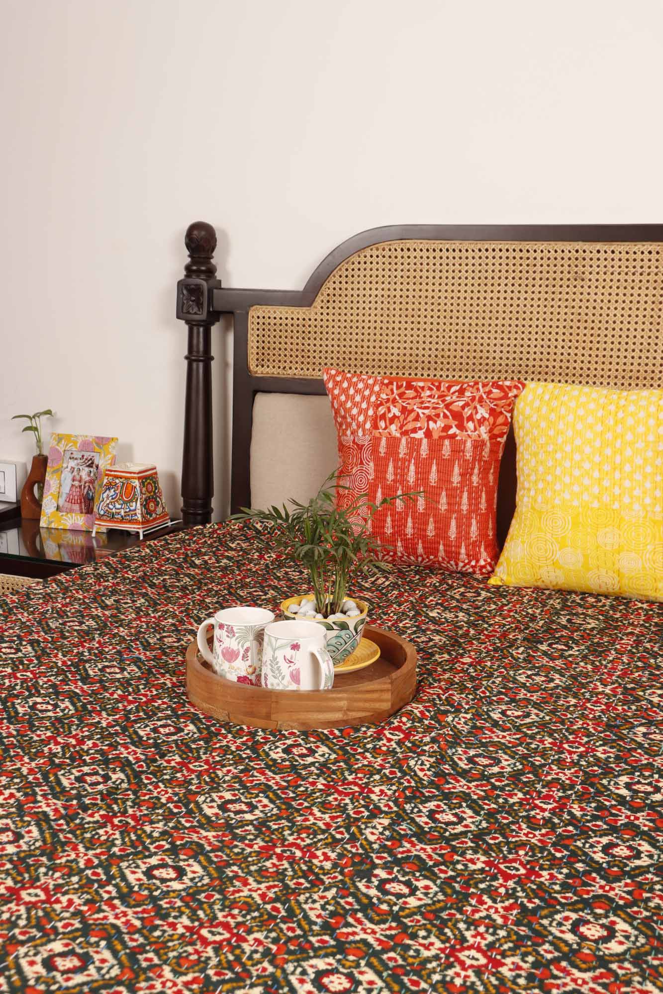 Ikkat Patola - Kantha Stitch Bedcover