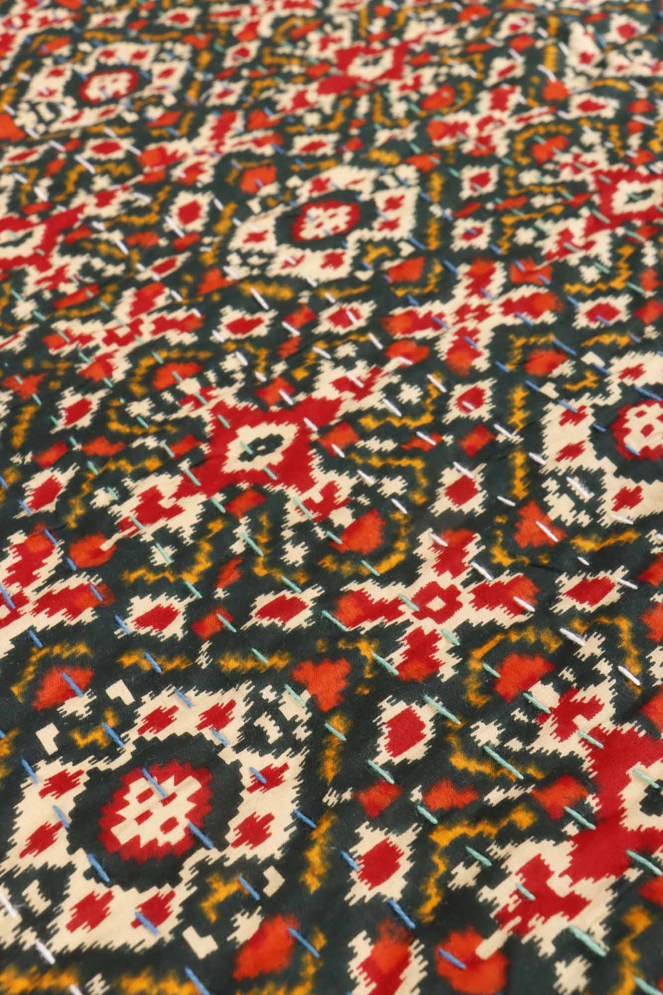 Ikkat Patola - Kantha Stitch Bedcover