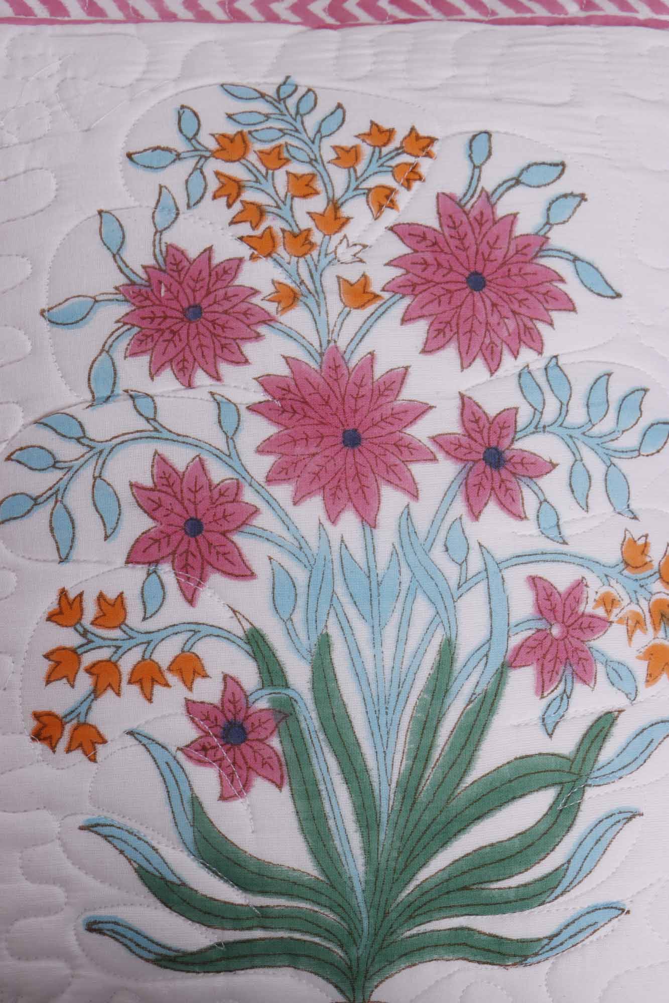 Chandramallika - Quilted Handblock Cushion Cover