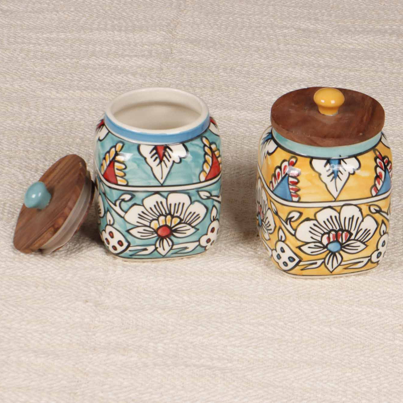Hand Painted Ceramic Storage Jars - Set Of 2