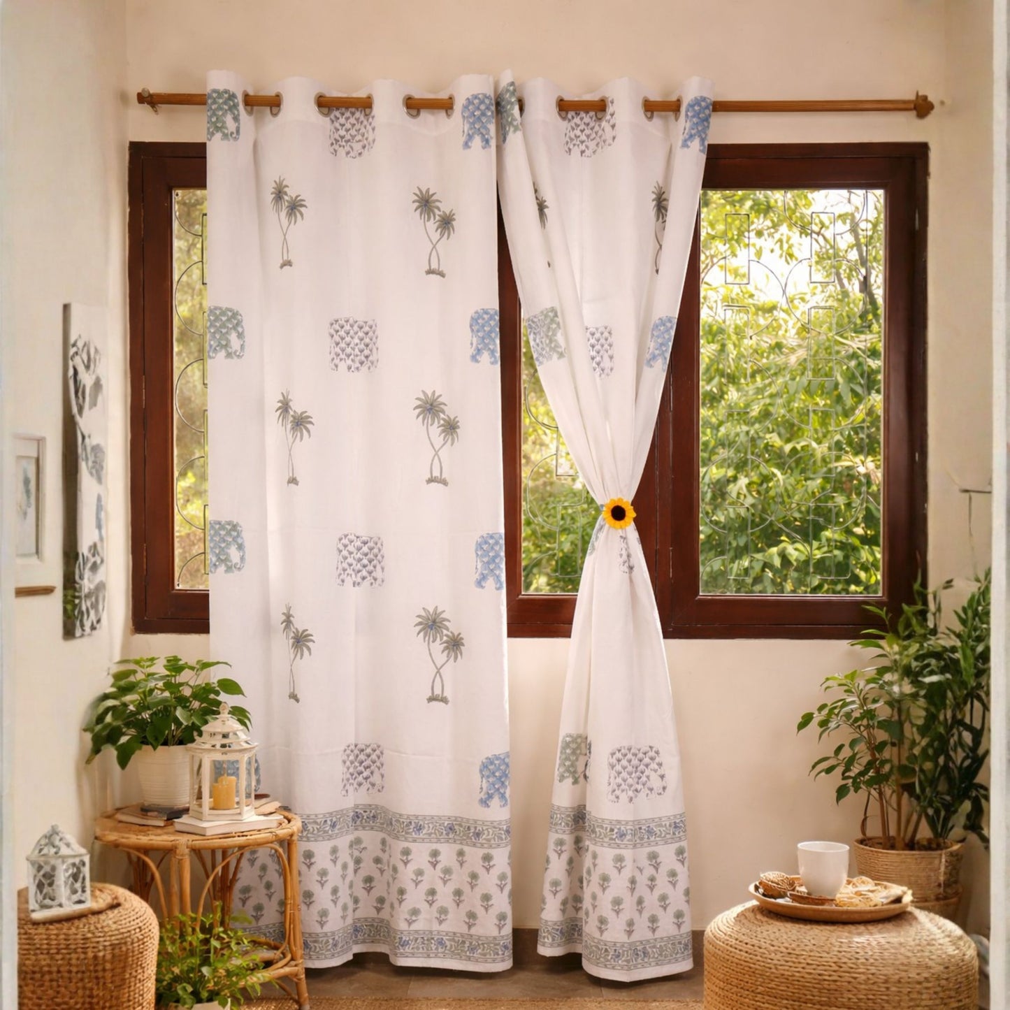 Block Print Curtain - Elephant In Goa