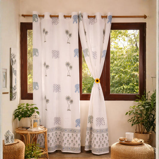 Block Print Curtain - Elephant In Goa