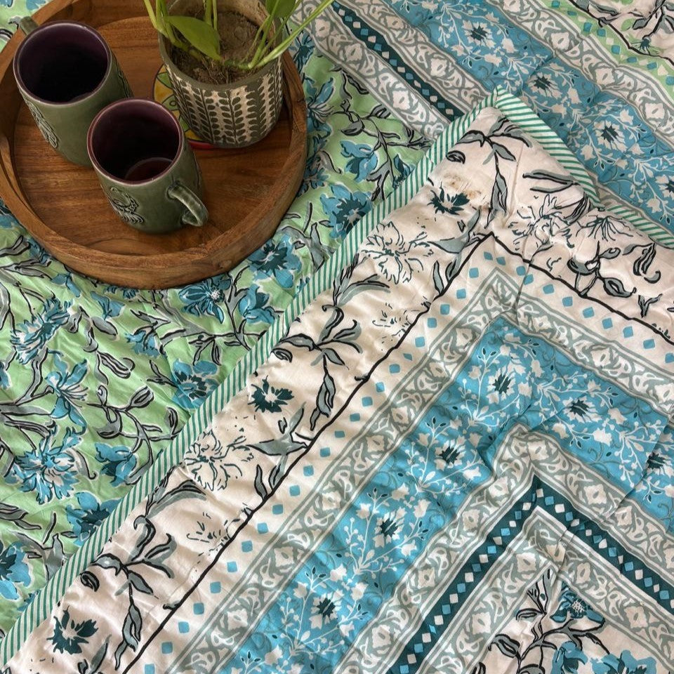 Piku Blue - Single Bed Quilt