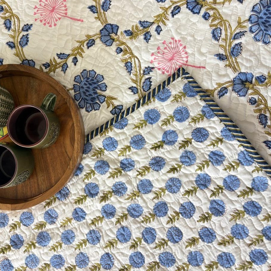 Khushamadeed - Quilted and Reversible Handblock Bedcover I Comforter