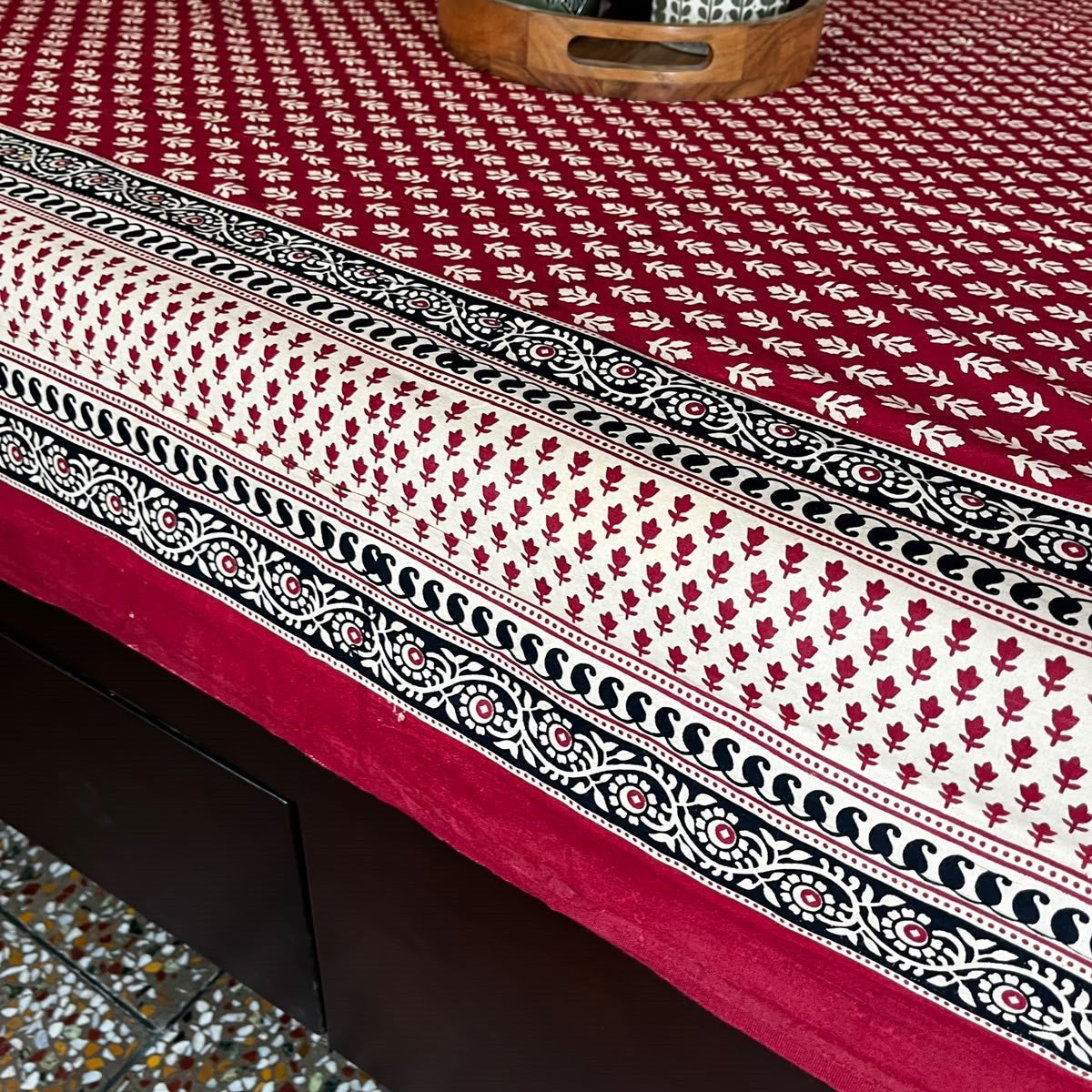 New Maroon Kalamkari- Flat I Fitted Bedsheet (90x108 Inches)