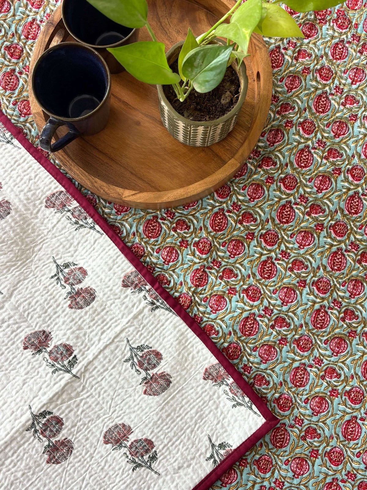 Anaar - Quilted and Reversible Handblock Bedcover I Comforter