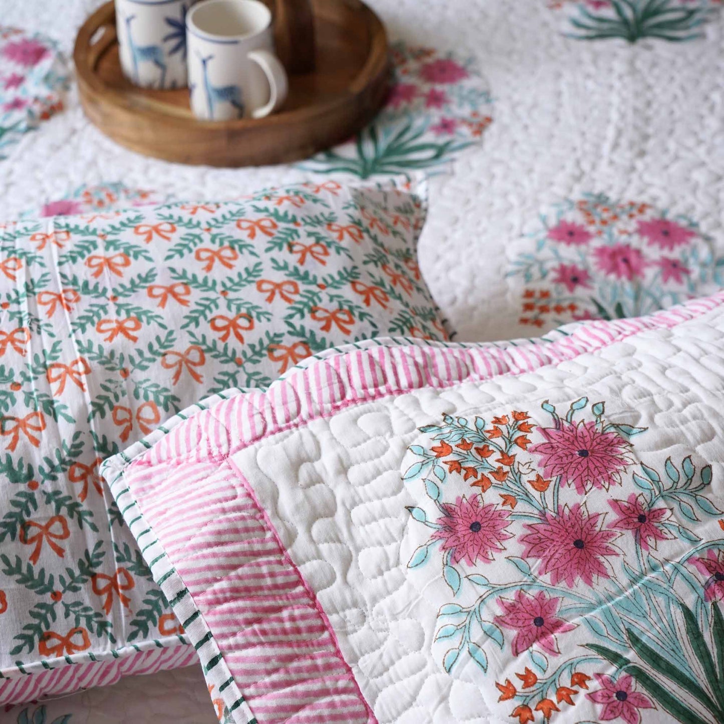 Chandramallika - Quilted and Reversible Handblock Bedcover I Comforter