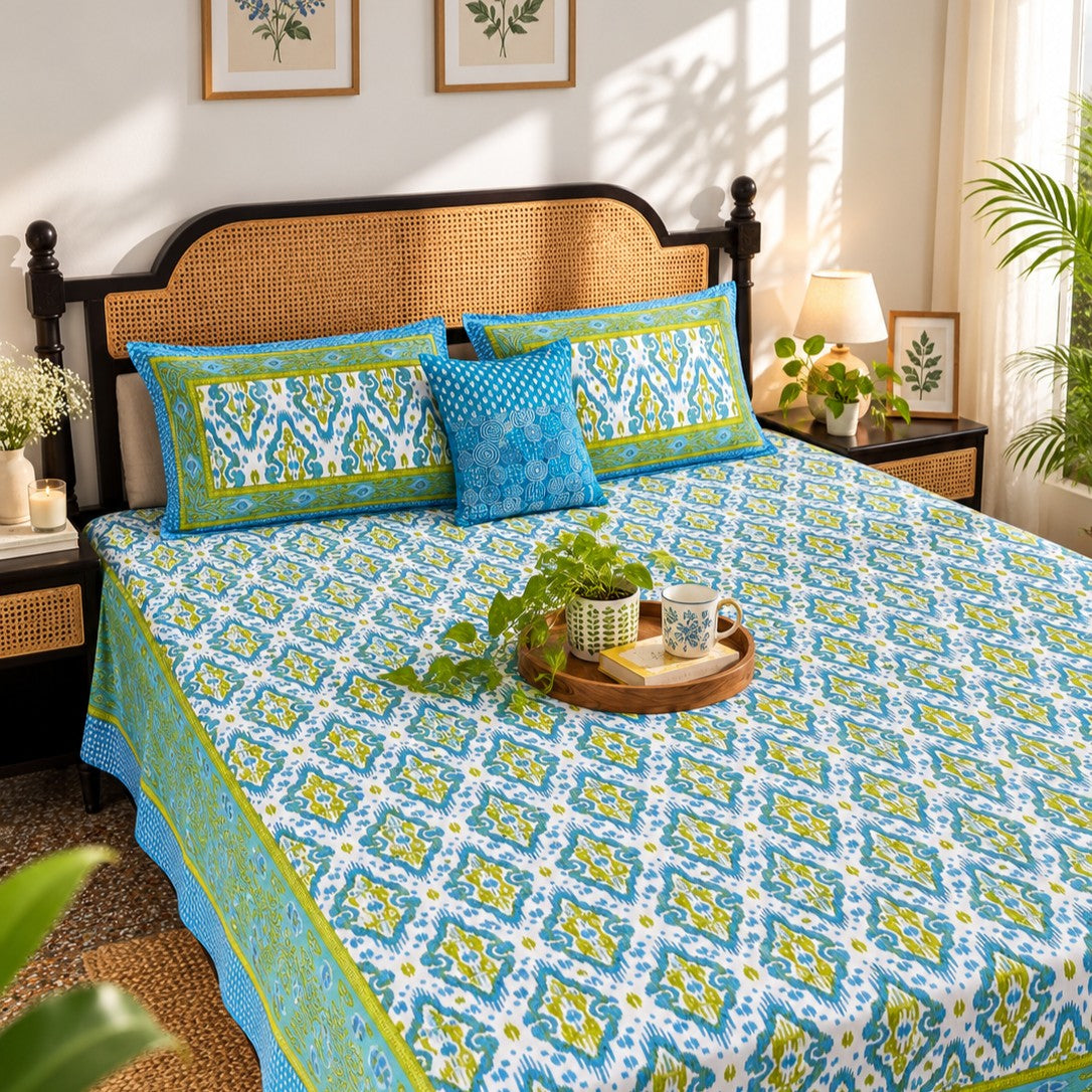 Dohar Bedding Set - Ikkat Green