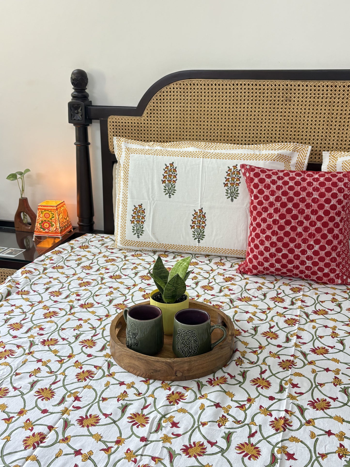 Rust Bloom - Hand block Bedsheet (108x108 Inches)
