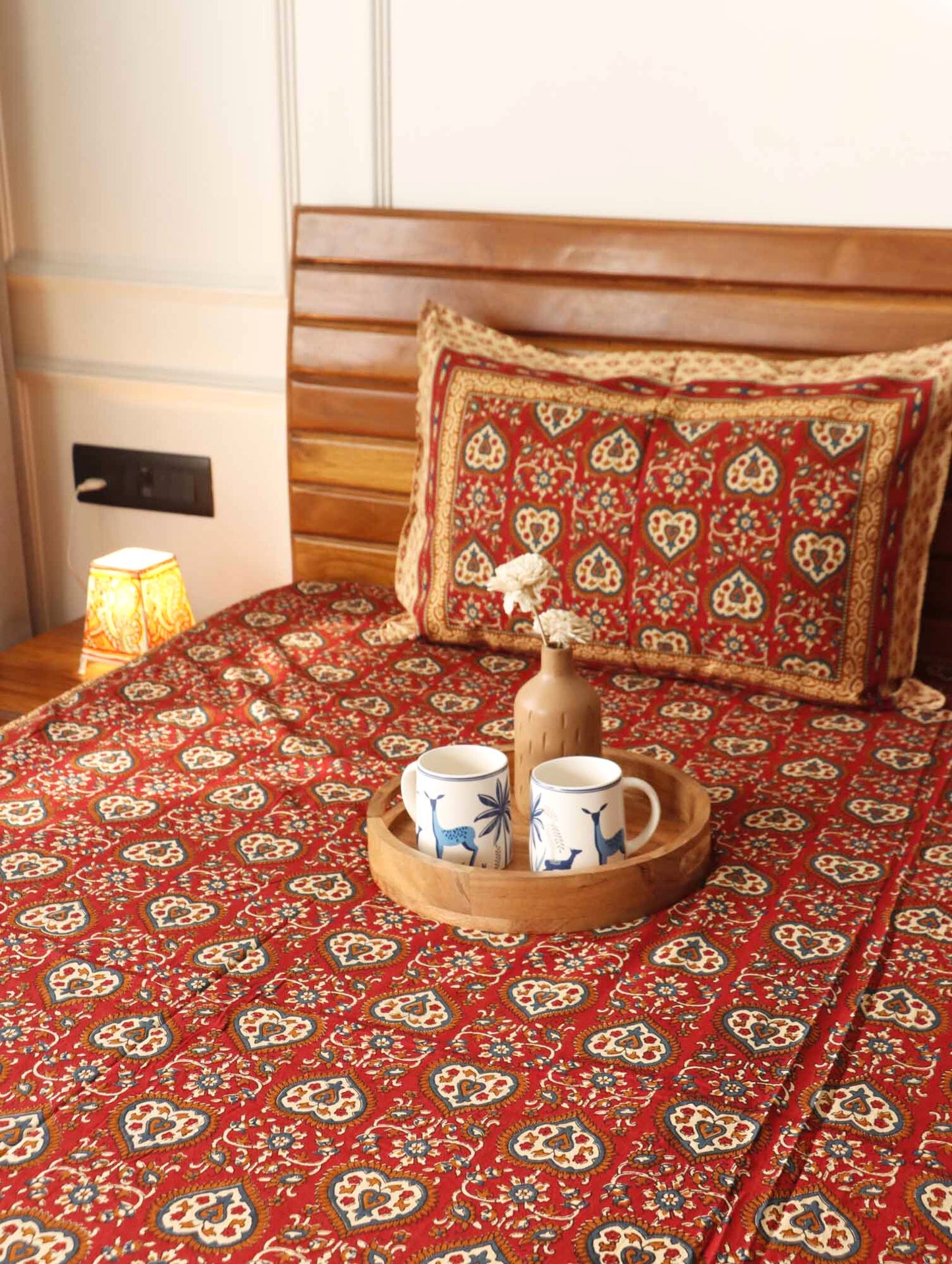 Kalamkari Dilkash Red  - Flat I Fitted Bedsheet (108x108 Inches)