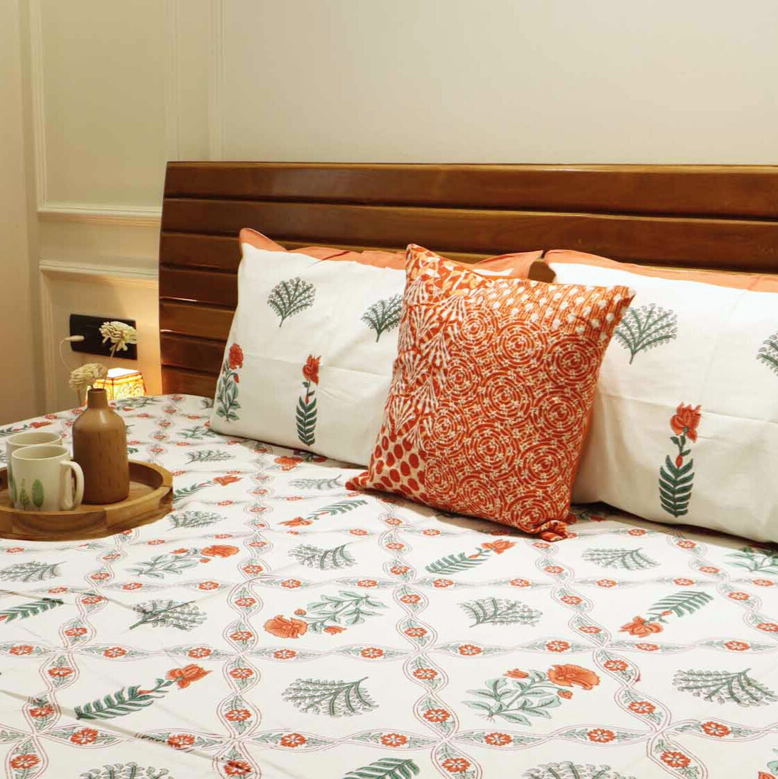 Krisha Red - Flat I Fitted Bedsheet (100x108 Inches)